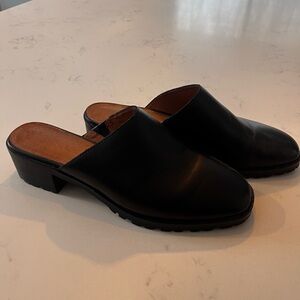 Black Leather Mules